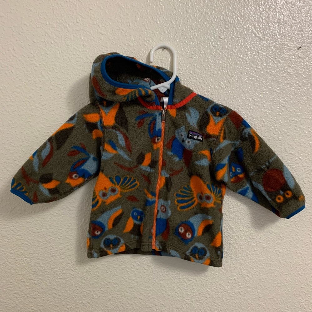 Patagonia Fleece Jacket Baby 12M Zip Owls Cute! (retail $70)